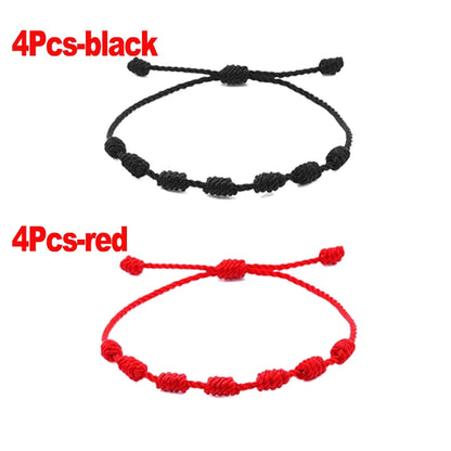 Handmade Knot Black & Red String Bracelet with Adjustable Lucky Charm