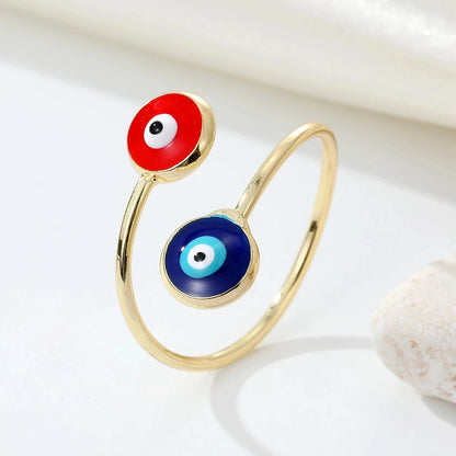 Bohemian Ethnic Metal Enamel Evil Eye Ring For Women - Vintage Punk Zircon Heart Blue Eye Finger Ring