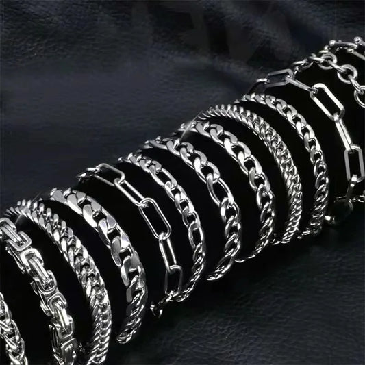 Stainless Steel Cuban Chain Vintage Metal Eternity Bracelet