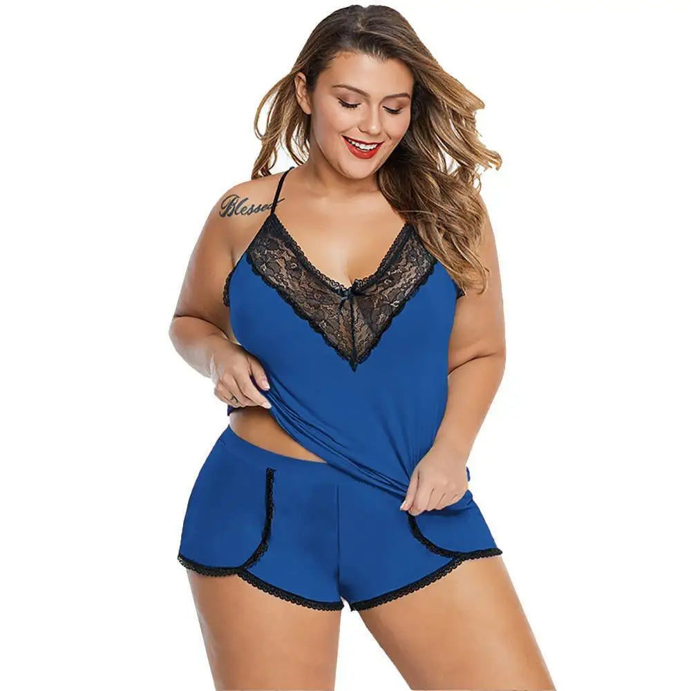 Plus Size Lace Lingerie Set - Alluring Camisole Top & Shorts