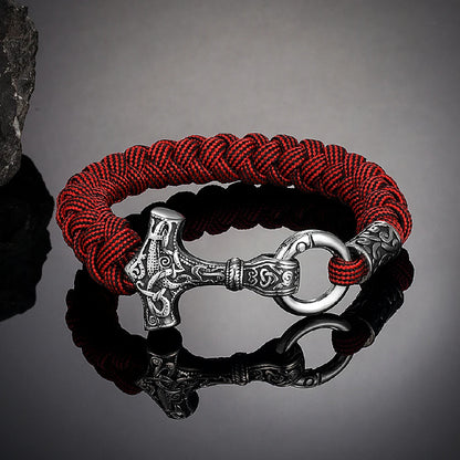 Handmade Viking Thor’s Hammer Survival Bracelet for Men