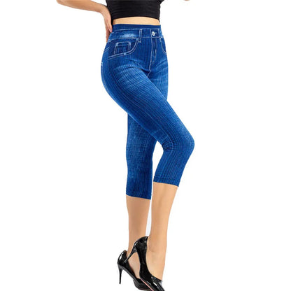 TikTok Viral Denim Print Leggings – Scrunch Butt, High-Waisted & Stretch Fit