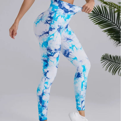 Tie Dyed Peach Hip Yoga Pants with High Waist, Seamless, Booty Lifting Leggings