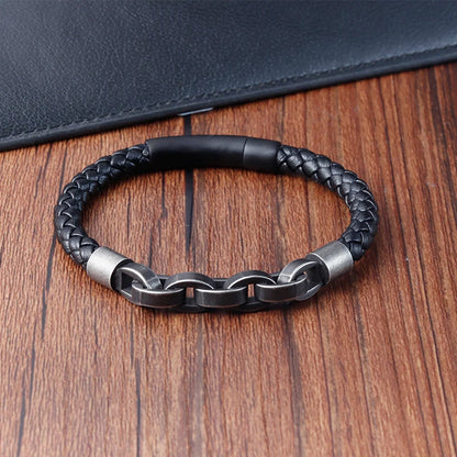 Leather Bracelet with Infinity Shape for Men - Stainless Steel Charm Accessory