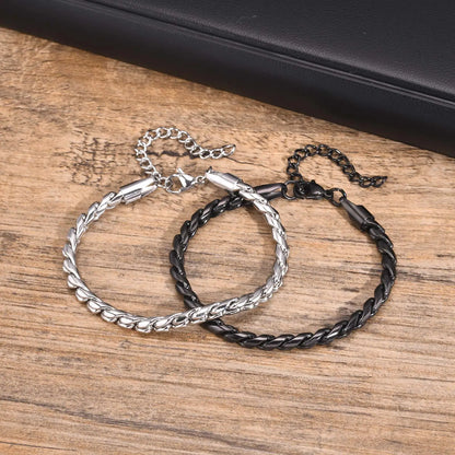 Black and Silver Color Twisted Stainless Steel Eternity Bracelet