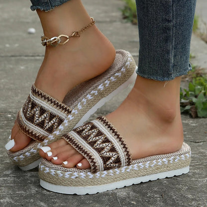 Beach Casual Heeled Sandals Bohemian Handmade Summer Shoes for Women - BossDeals Online