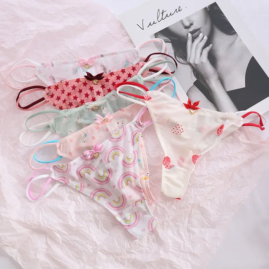 Transparent Low-Waist Cartoon G-String Panties – Cute Mesh Underwear