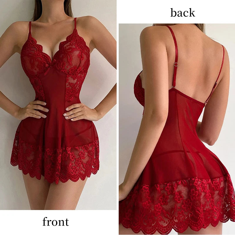 Plus Size Lace Sheer Dress - Erotic See-Through Lingerie for Women