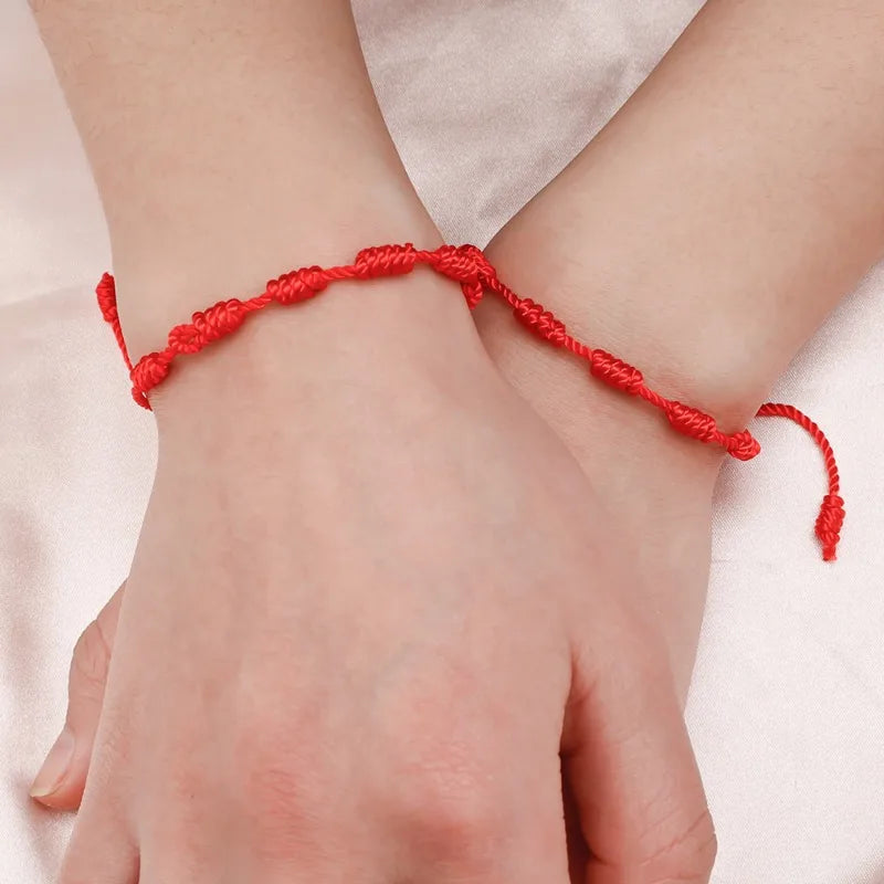 Handmade Knot Black & Red String Bracelet with Adjustable Lucky Charm