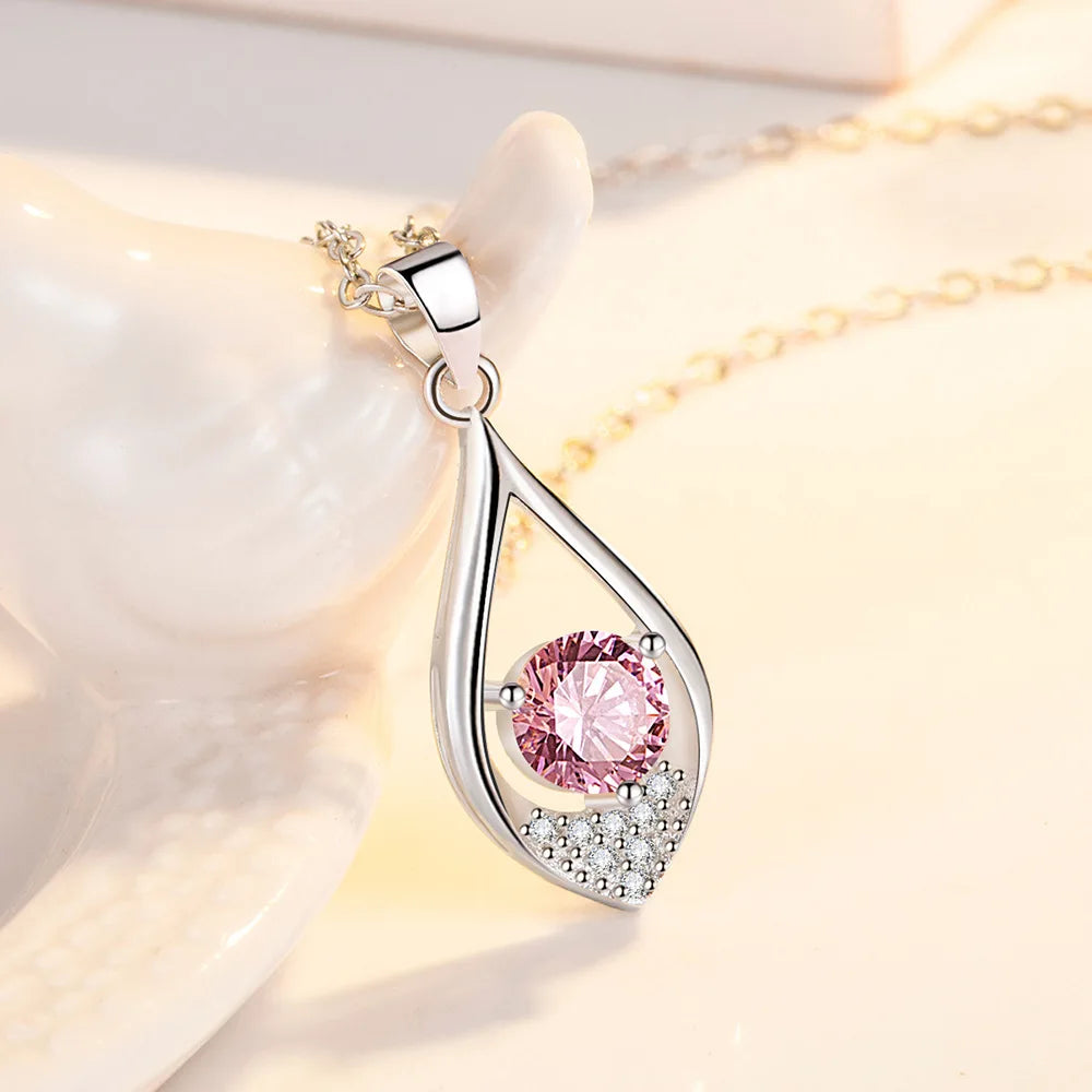 925 Sterling Silver Heart Moon Geometric Necklace