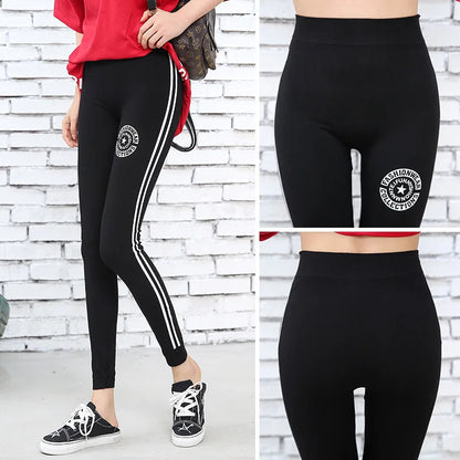 New Classic High Waist Striped Cotton Leggings for Women