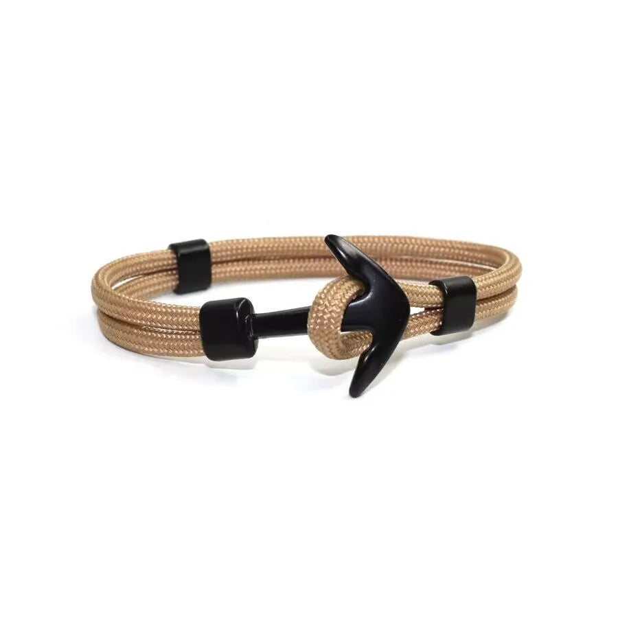 Woven Multilayer Black Anchor Bracelet for Men