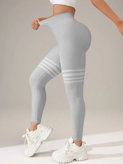 High Waist and Tummy Control Women Seamless Stripe Yoga Leggings