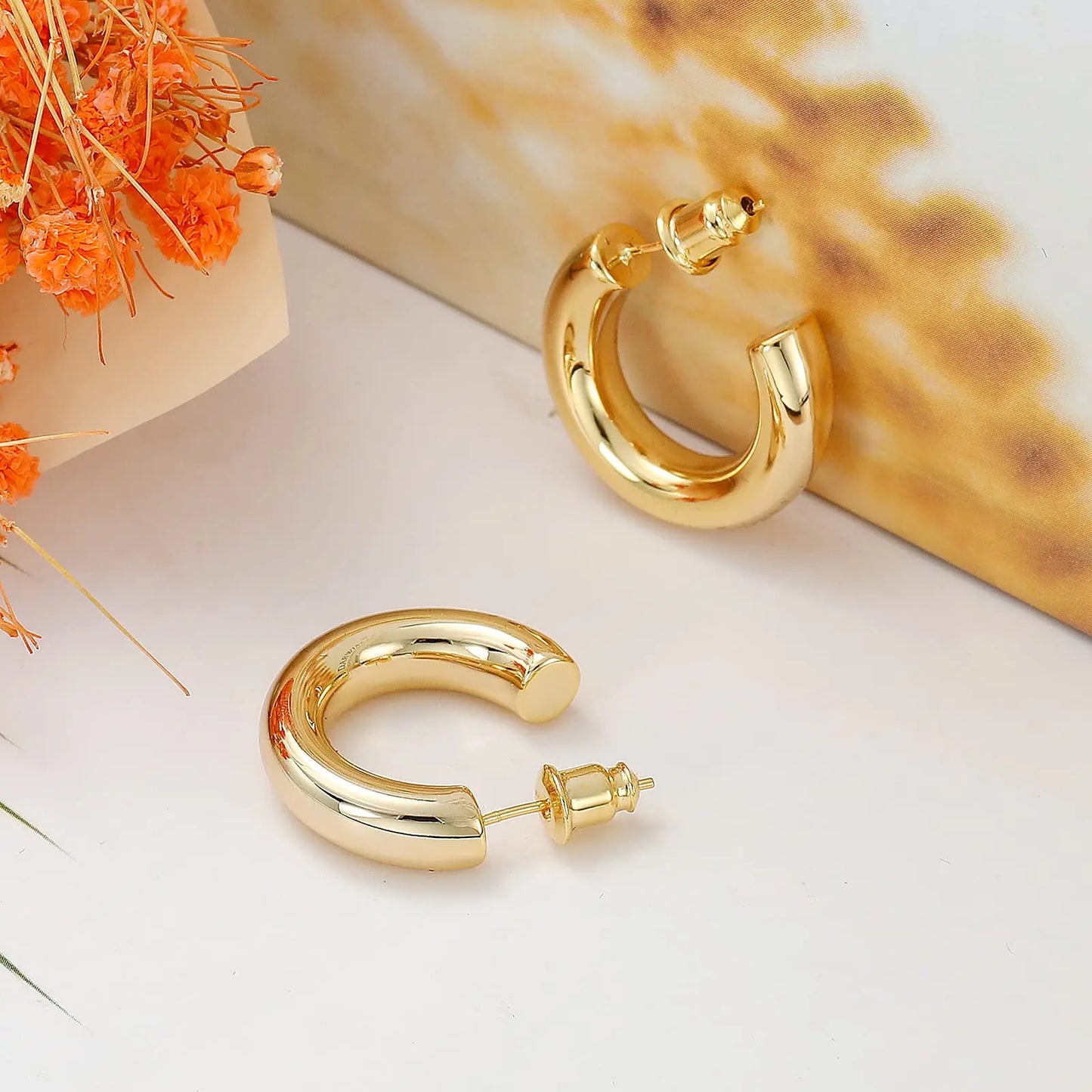 Vonmoos Hoop Earrings for Women Cute 14K Real Gold Plated Copper Hoop With 925 Sterling Silver Post New Modern Jewelry For Women