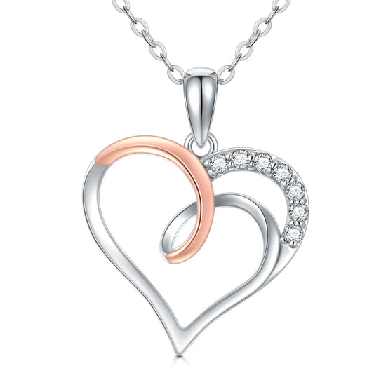 YFN 14K Real White Gold Double Hearts Pendant Necklace for Women - Jewelry Gift for Mom, Wife, or Girlfriend