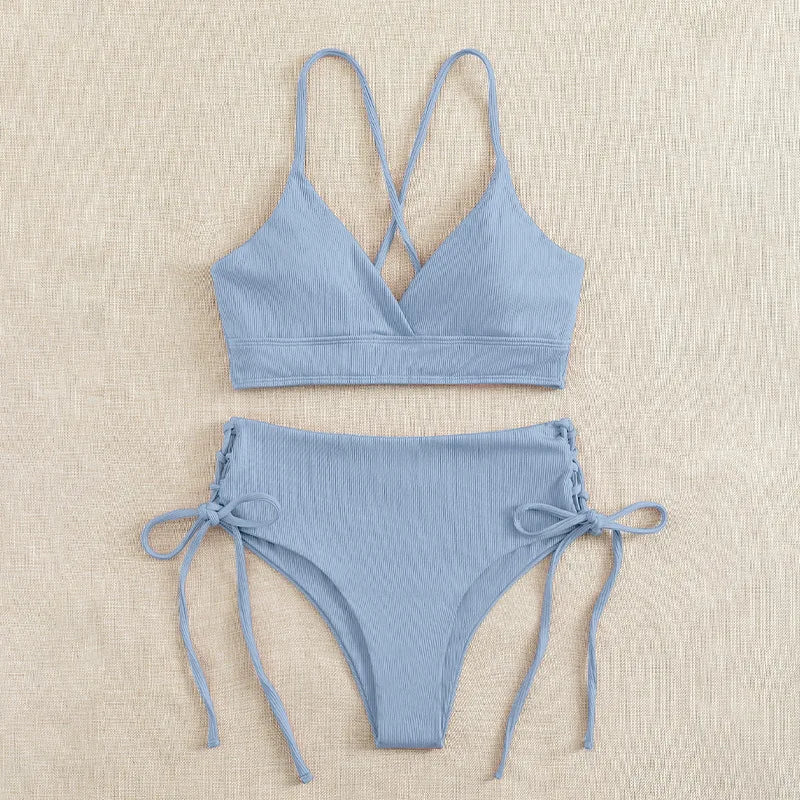 Cikini V-Neck Lace-Up Bikini Set