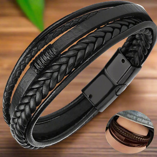 Delysia King Trendy Leather Braided Bracelet with Alloy Magnetic Clasp for Men