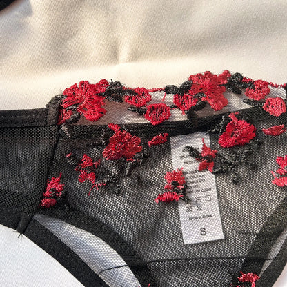 Floral Embroidered Sheer Bra & Panty Set – Sexy Exotic Lingerie