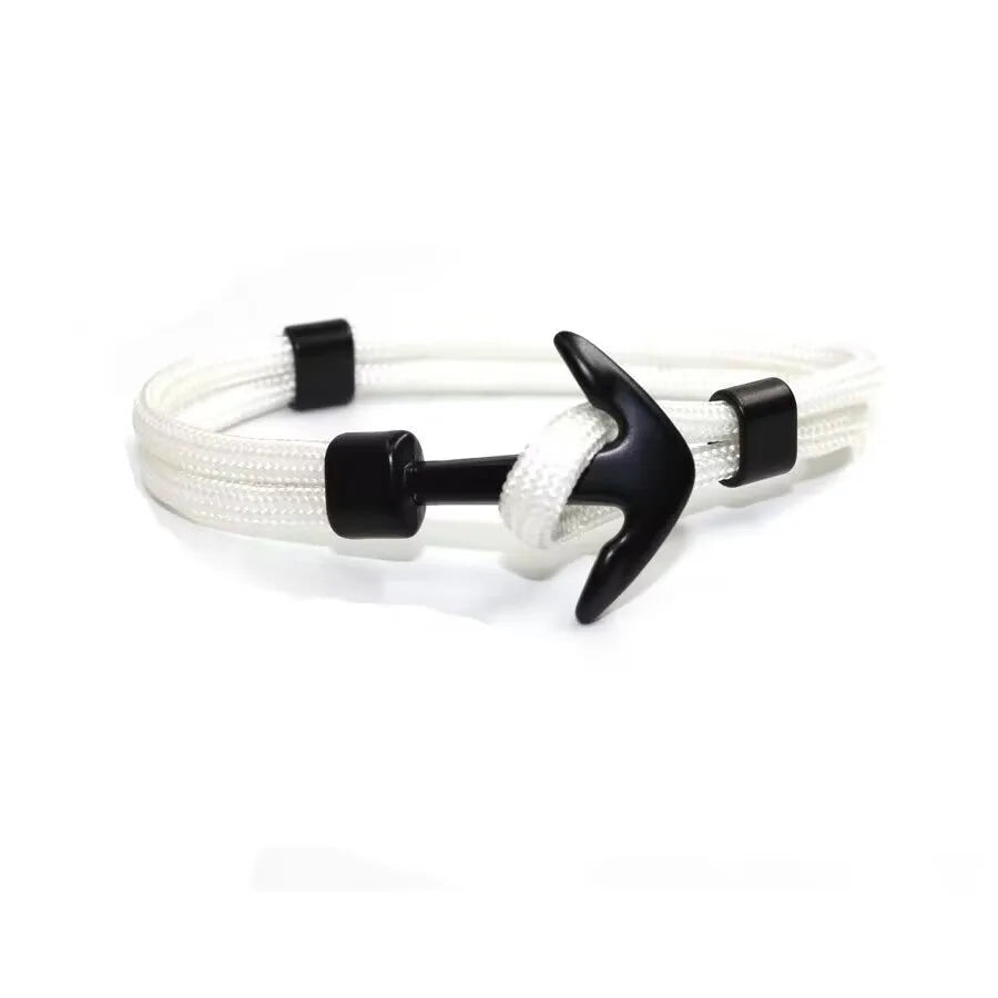 Woven Multilayer Black Anchor Bracelet for Men