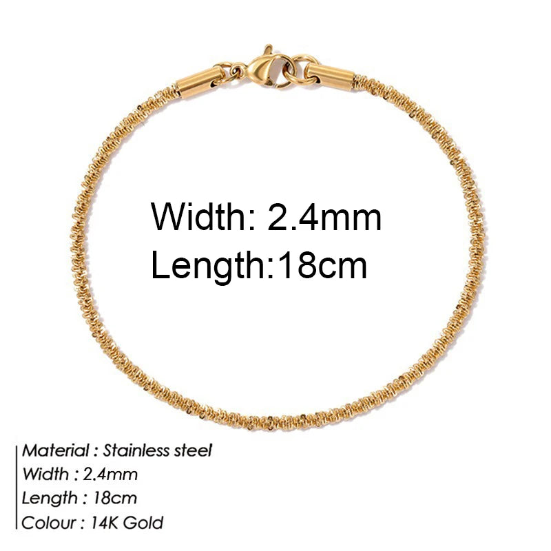 Gold Color Stainless Steel Twist Cuban Eternity Bracelet for Women