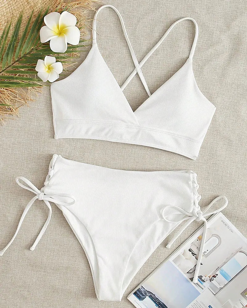 Cikini V-Neck Lace-Up Bikini Set