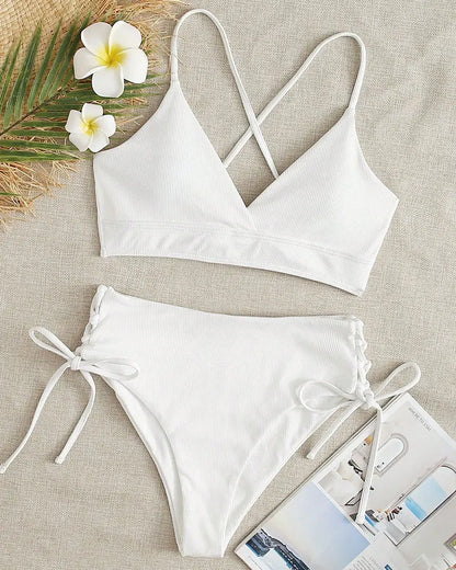 Cikini V-Neck Lace-Up Bikini Set
