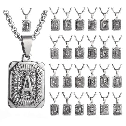 Silver Alphabet Initial A-Z Pendant Necklace – Stainless Steel Cuban Curb Chain for Men, Women, Girls & Couples Gift