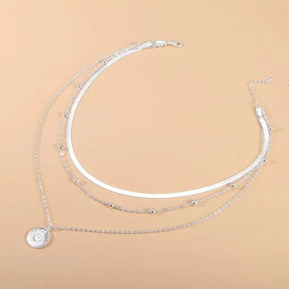 925 Sterling Silver Three-Layer Necklace - Snake & Ball Chain, 40+5cm