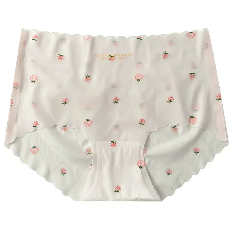 Strawberry Printed Low-Waist Panties – Soft Breathable Silk & Cotton Briefs