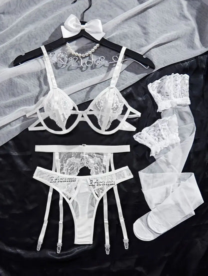 Women's Lace Garter Lingerie Set with Choker - Sexy Underwire Bra & Thong