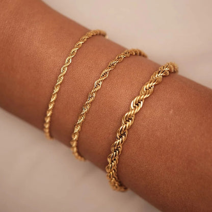 Twisted Rope Chain Bracelet - Gold Stainless Steel Jewelry for Women