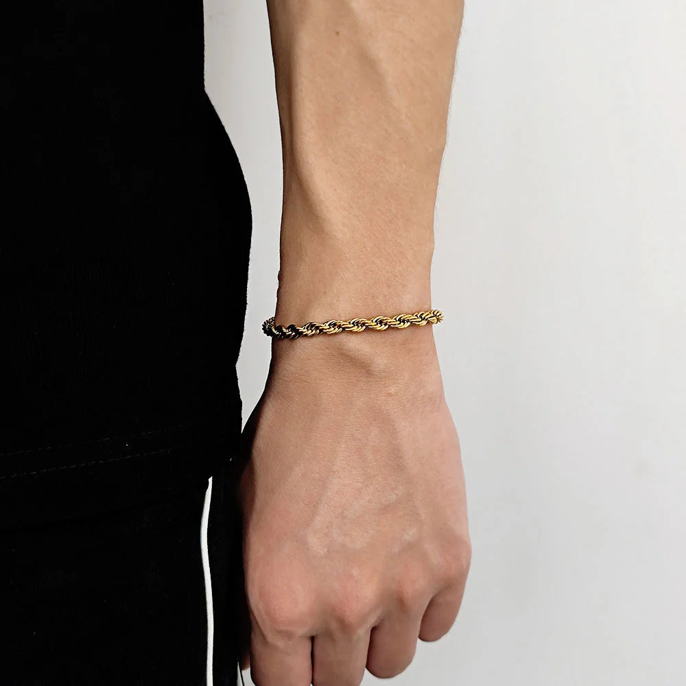 Hip Hop Stainless Steel Twist Chain Bracelet - Retro Gold Fashion Jewelry for Men & Women