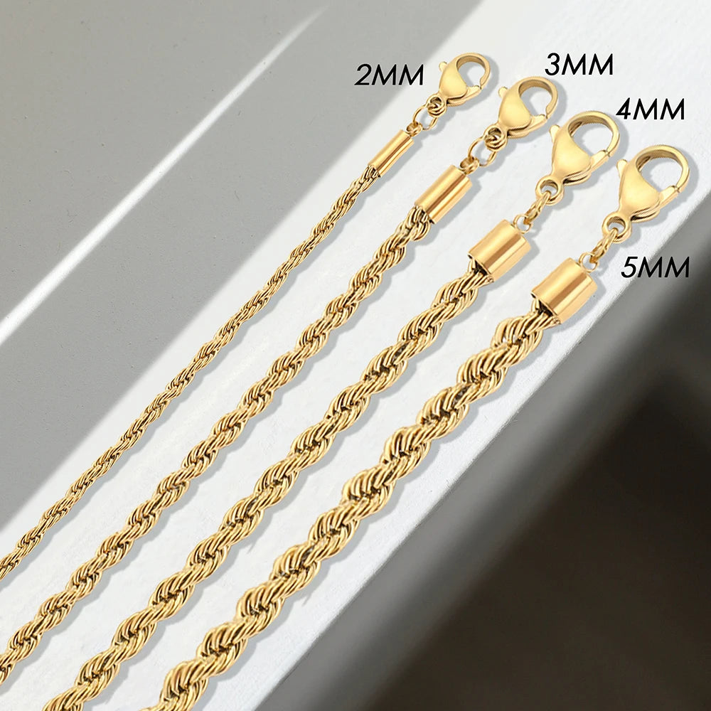 Twisted Rope Chain Bracelet - Gold Stainless Steel Jewelry for Women