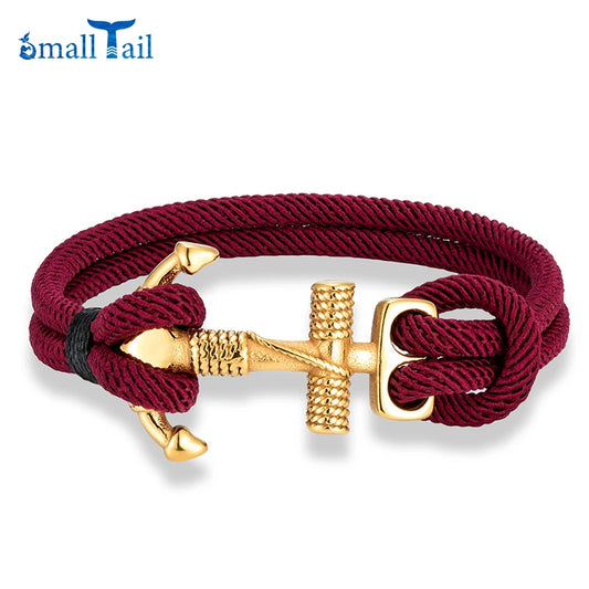 Navy Style Anchor Bracelets for Men Women Double Strand Nautical Surfer Rope Bracelet Gold Plated Stainless Steel Jewelry Gift