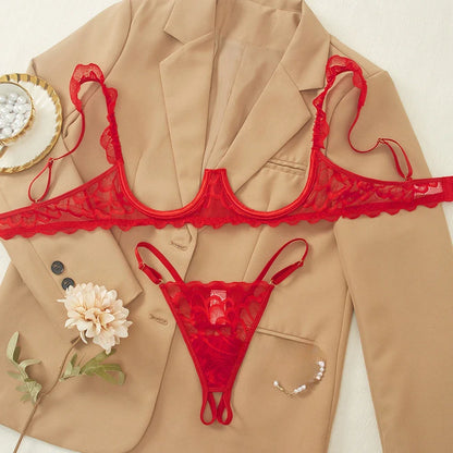 Sexy Lace Lingerie Set for Women – See-Through Bra and Panty in Solid Color Mesh