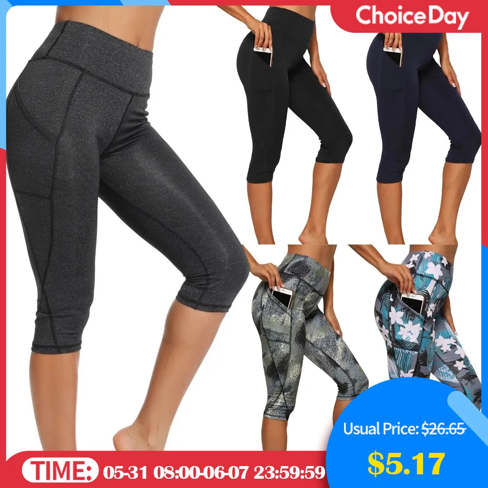 Women’s High-Waist Capri Leggings with Side Pockets