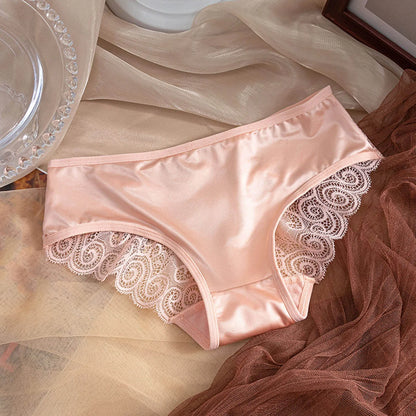 Ice Silk Women's Panties Sexy Underwear Floral Crochet Lace Seamless Panties Breathable Ladies Cotton Elastic Low Waist Briefs