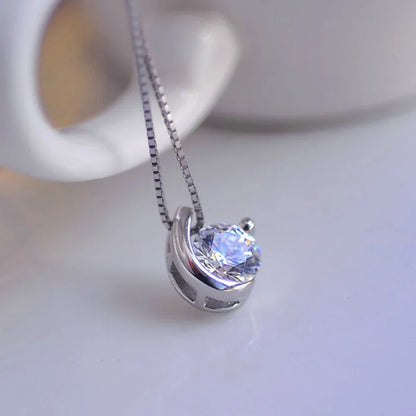 925 Sterling Silver Heart Moon Geometric Necklace