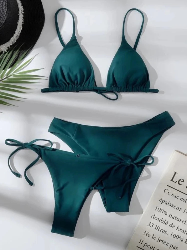 3-Piece Push-Up Bikini Set with 2 Bottoms