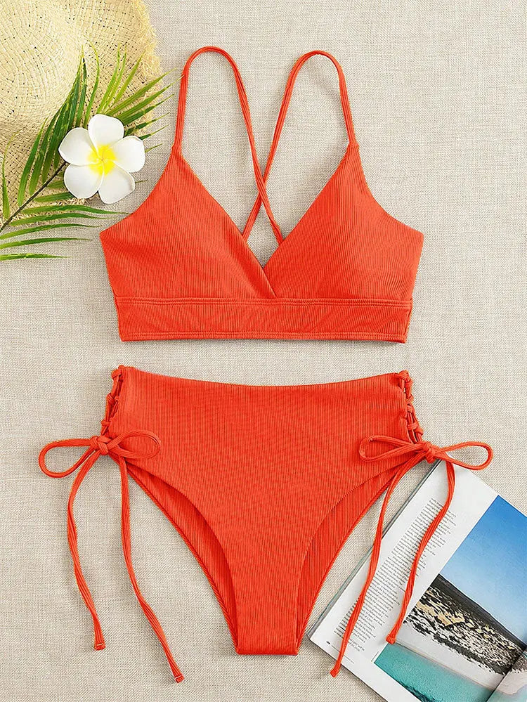 Cikini V-Neck Lace-Up Bikini Set