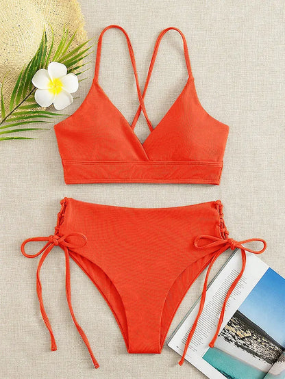 Cikini V-Neck Lace-Up Bikini Set