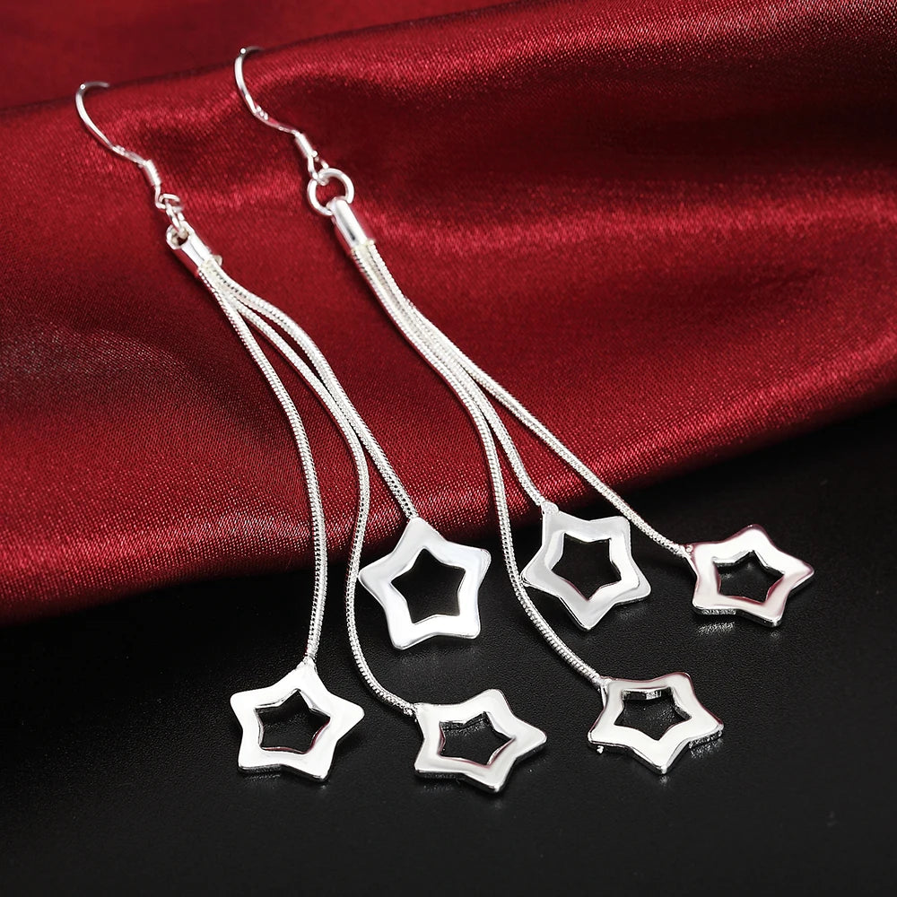 High quality noble 925 Sterling Silver Tassel hanging stars Earrings for woman fashion wedding party Jewelry Christmas Gift