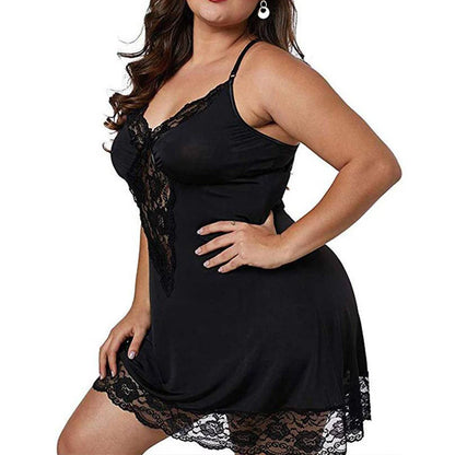 Plus Size Lace Camisole Dress - Chic Mini Skirt Sleepwear