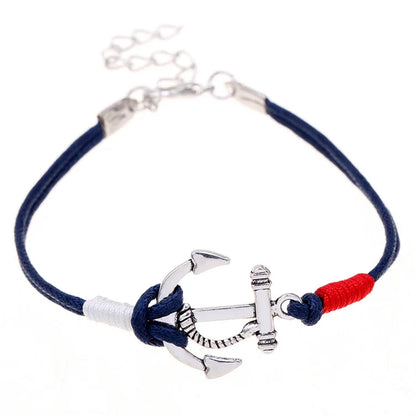 Blue Color Anchor Bracelet with Nautical Rope