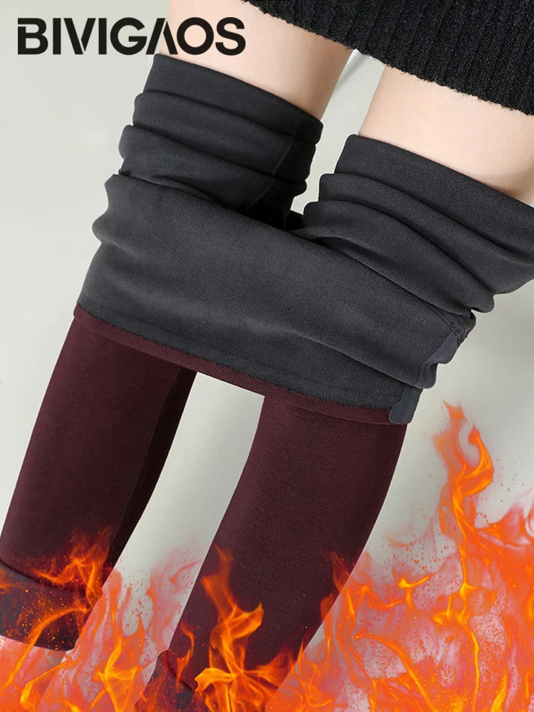 Women's Autumn Winter High-Waist Fleece-Lined Cotton Leggings