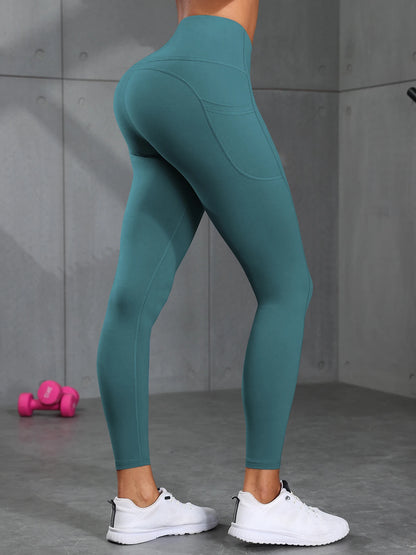 Solid Color Women’s High Waist Gym Leggings with Pockets