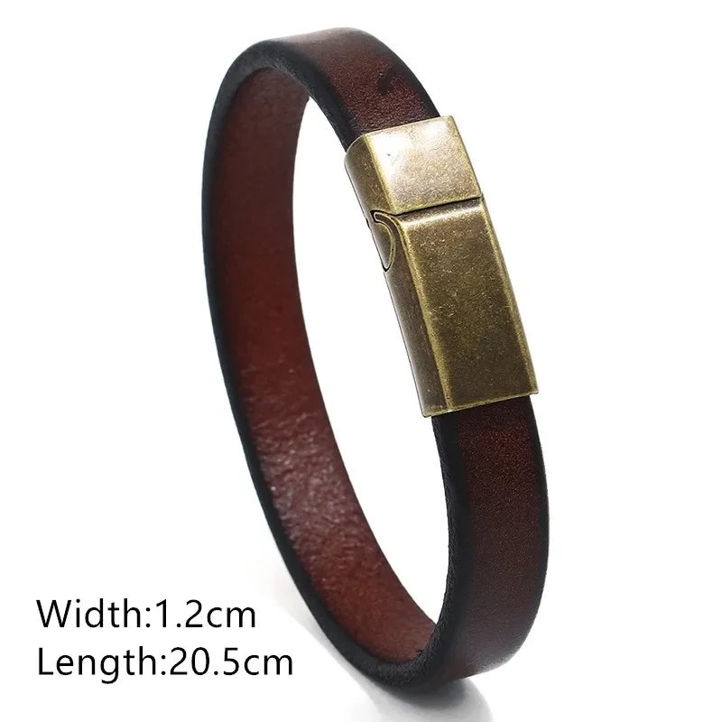 Men's Brown Braided Leather Bracelet with Stainless Steel Magnetic Clasp - Fashionable, Casual & Sporty