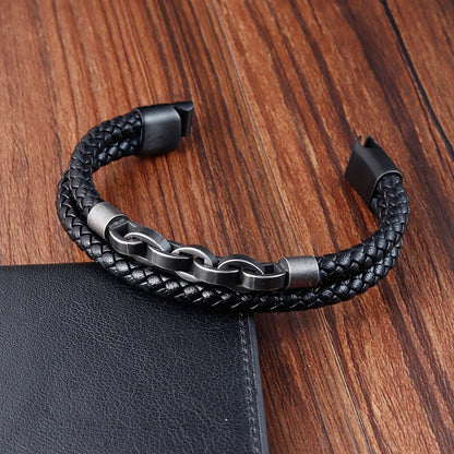 Leather Bracelet with Infinity Shape for Men - Stainless Steel Charm Accessory