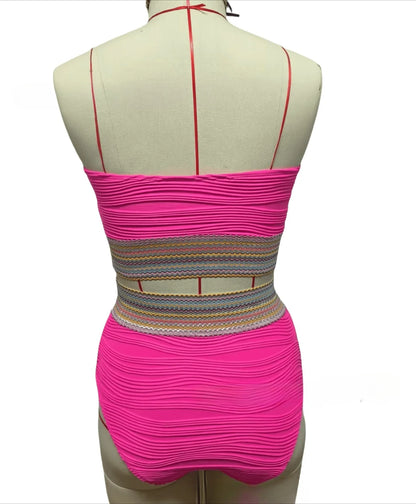 Swimwear Patchwork 2 Piece Strapless Bikini Set for Women – Bandeau Backless High Waist Bathing Suit