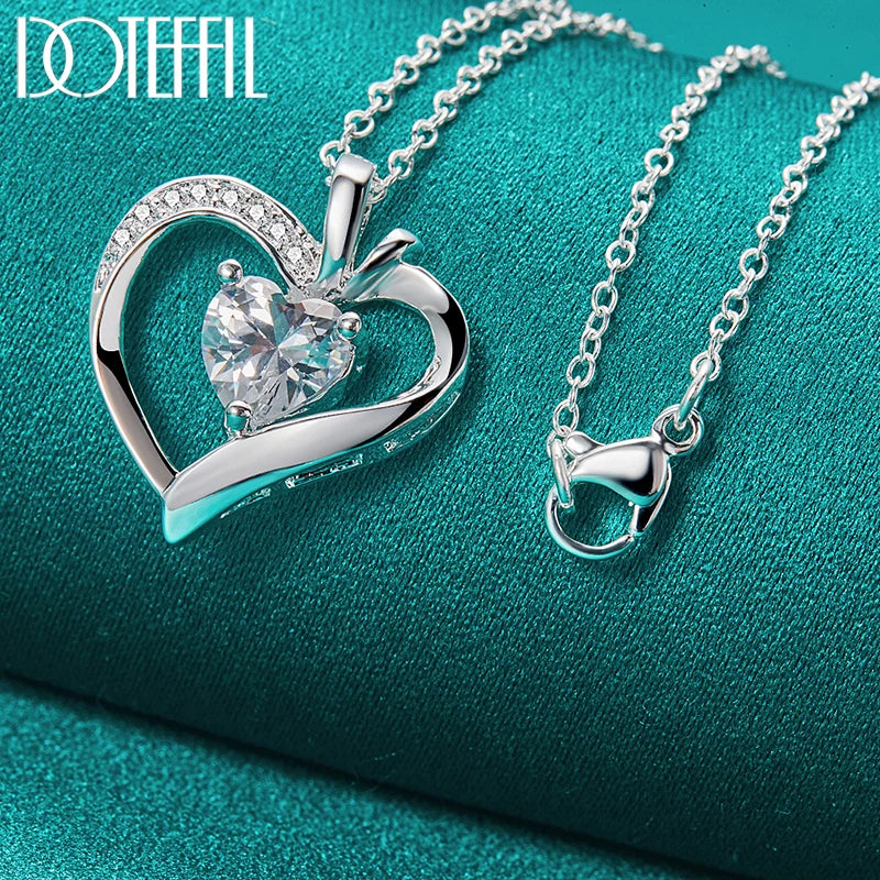 DOTEFFIL 925 Sterling Silver Heart Pendant Necklace for Women - 16-30 Inch Chain with AAA Zircon, Perfect for Wedding and Engagement